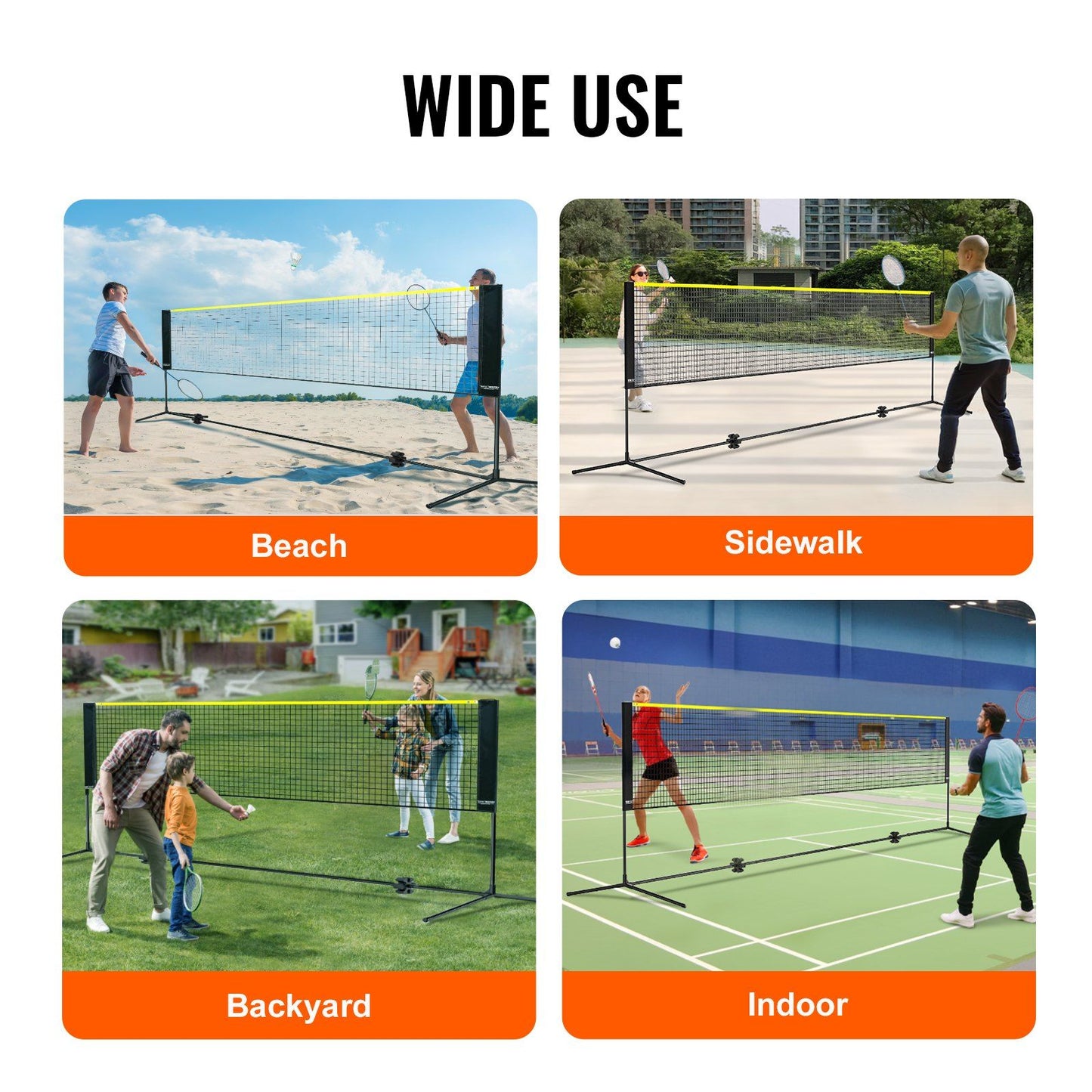 Badminton Net, Height Adjustable Volleyball Net, 14ft Wide Foldable Pickleball Net, Portable Easy Setup Tennis Net Set with Poles, Stand and Carry Bag, for Kids Backyard Game Indoor Outdoor Use