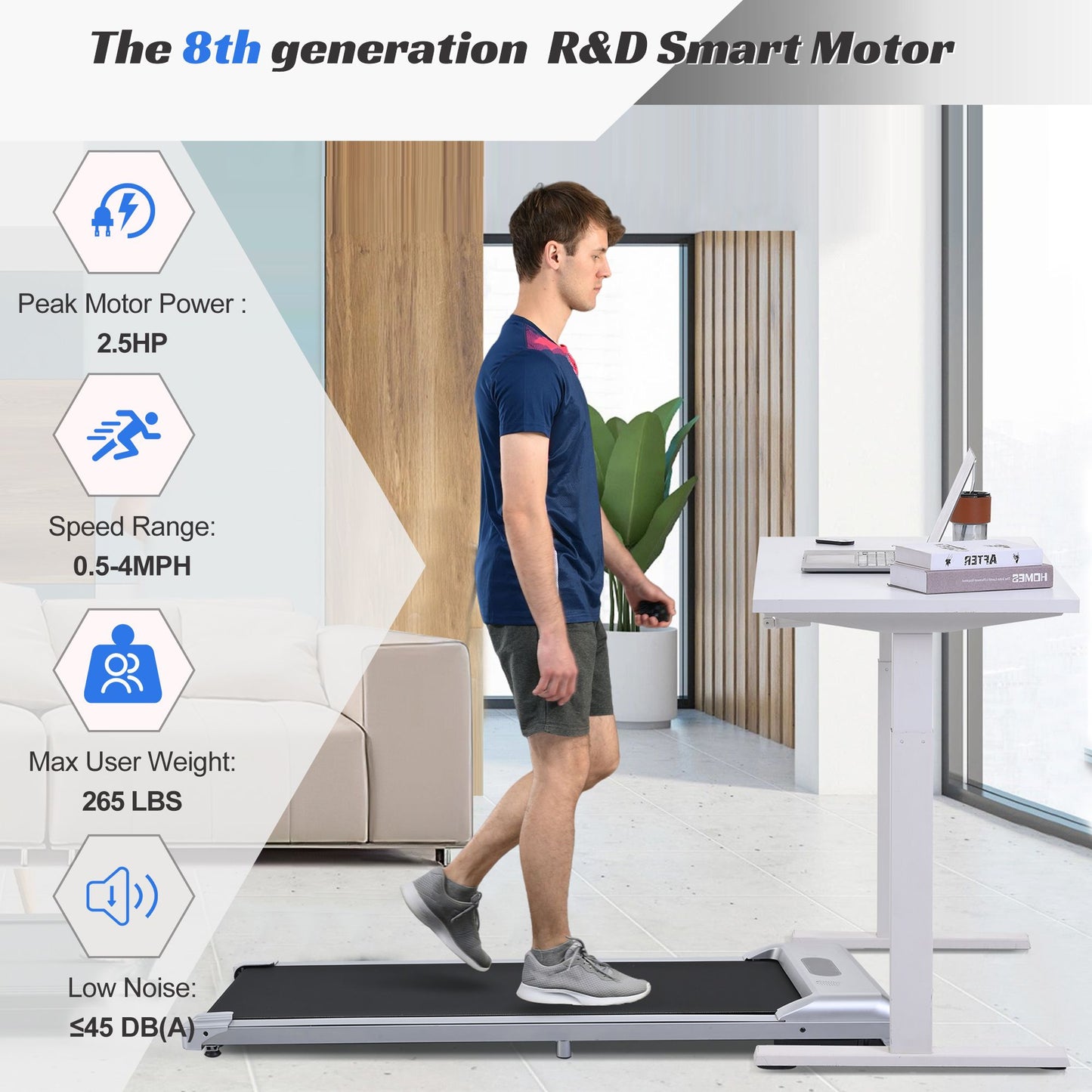 Treadmill Remote Control, walking pad Treadmill, Treadmill for Home gym under desk Office, Portable Treadmill Under Desk office with 25 HP 285 Lb Capacity