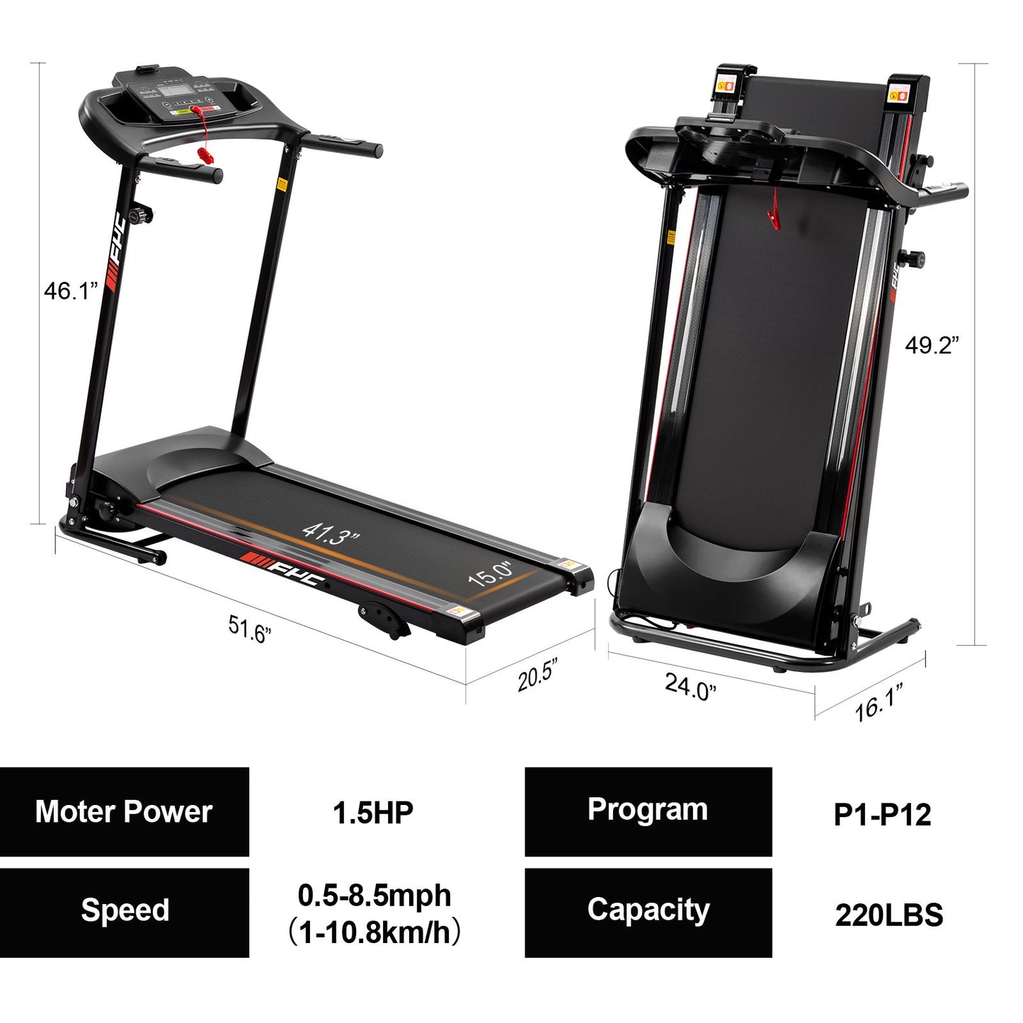 FYC Folding Treadmills for Home with Bluetooth and Incline, Portable Running Machine  Treadmills Foldable for Exercise Home Gym Fitness Walking Jogging