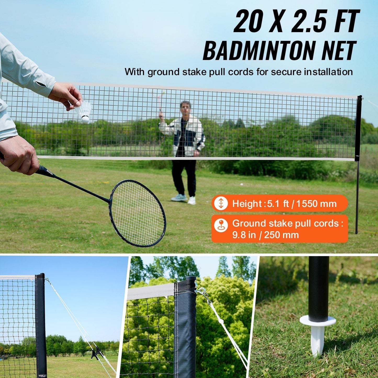 Badminton Net Set, Outdoor Backyard Beach Park Badminton Net, Portable Badminton Equipment Set, Adults Kids Badminton Net with Poles, Carrying Bag, 4 Iron Rackets, and 3 Nylon Shuttlecocks