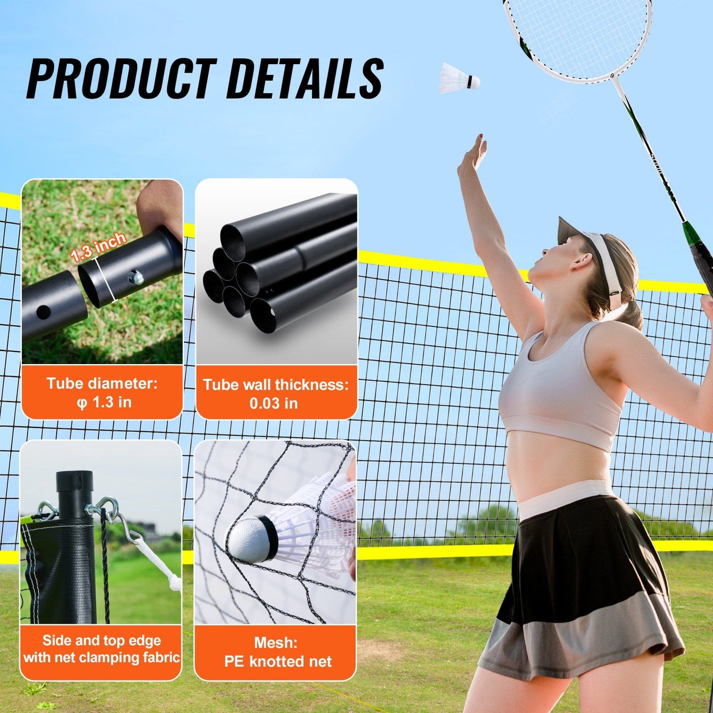 Badminton Net Set, Outdoor Backyard Beach Park Badminton Net, Portable Badminton Equipment Set, Adults Kids Badminton Net with Poles, Carrying Bag, 4 Iron Rackets, and 3 Nylon Shuttlecocks