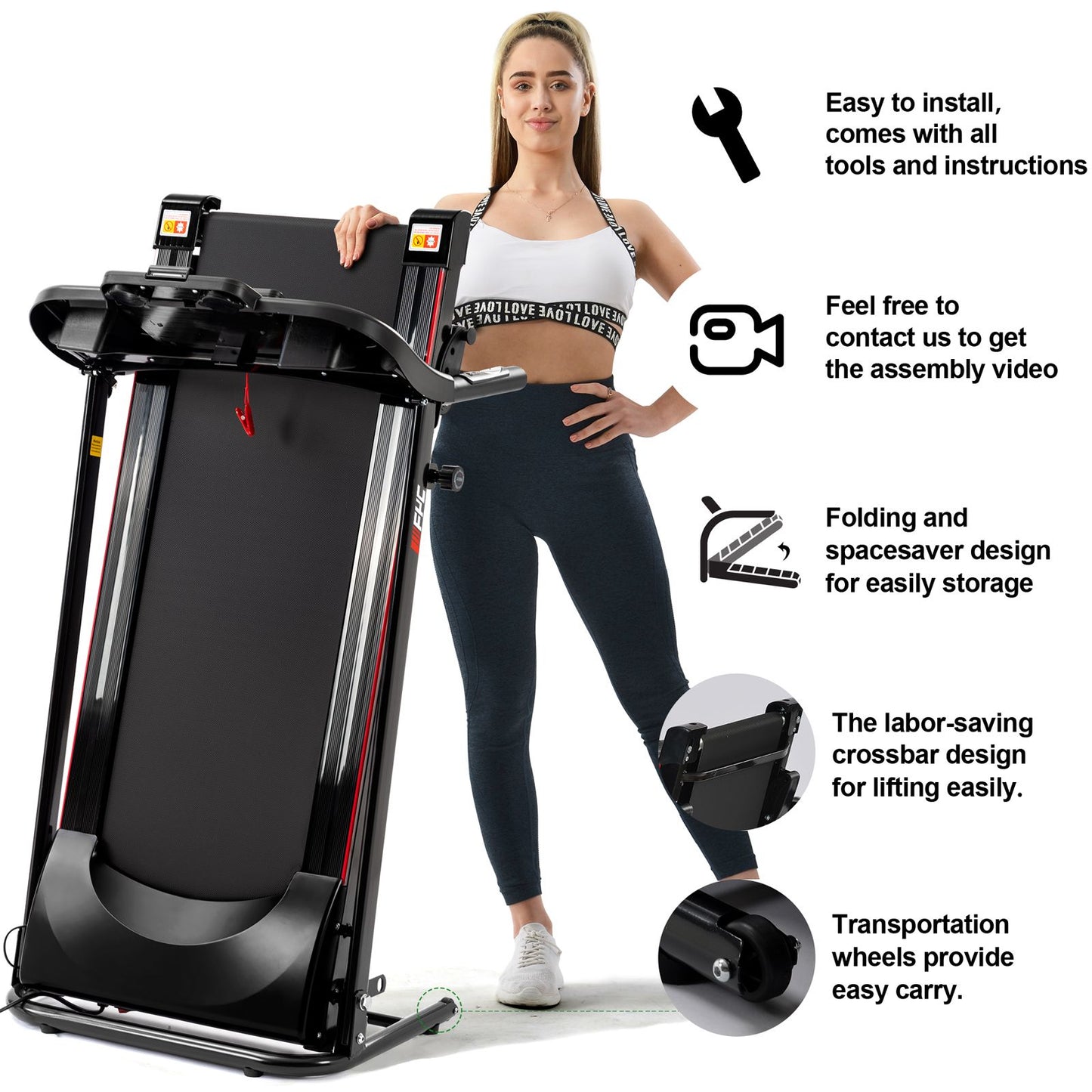 FYC Folding Treadmills for Home with Bluetooth and Incline, Portable Running Machine  Treadmills Foldable for Exercise Home Gym Fitness Walking Jogging