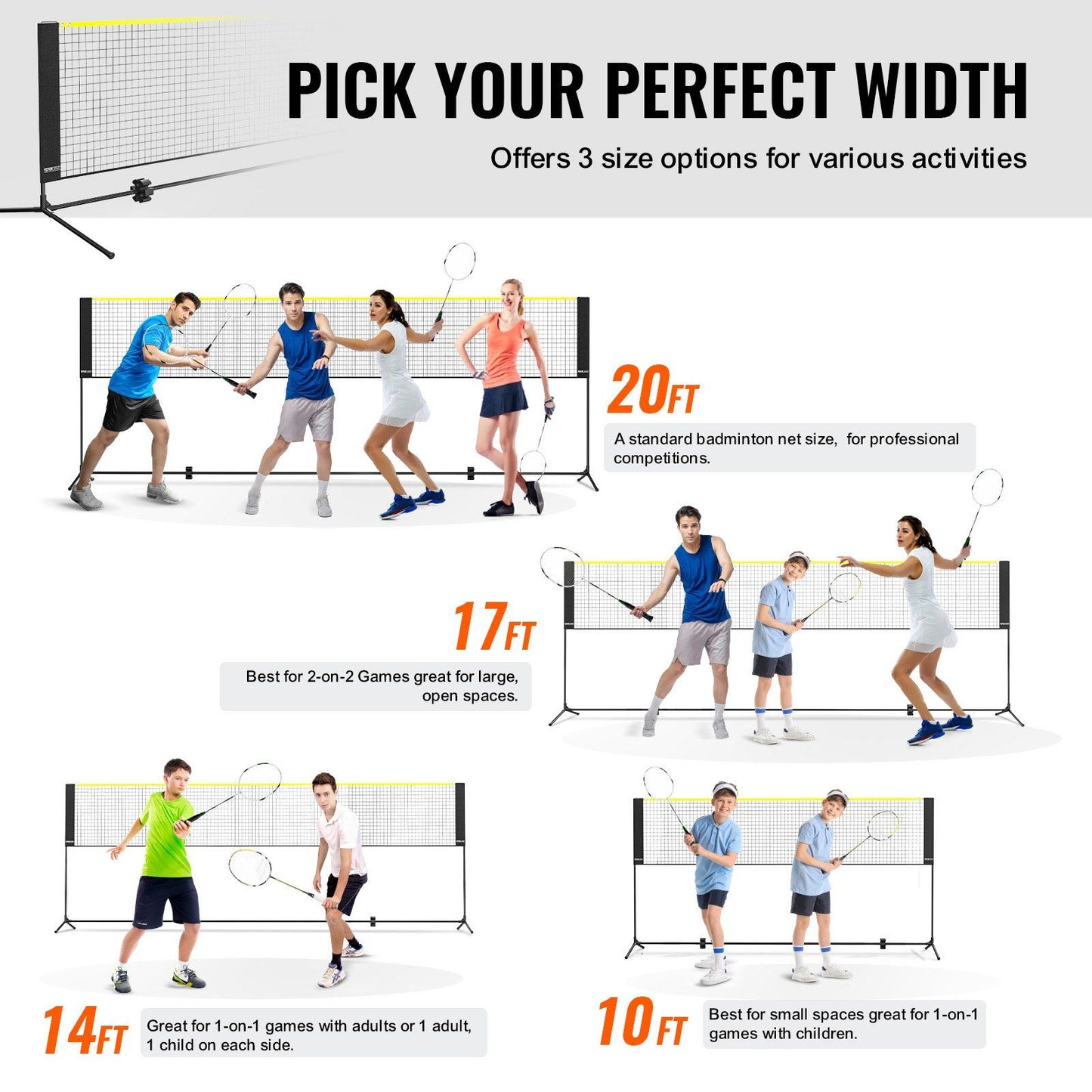 Badminton Net, Height Adjustable Volleyball Net, 14ft Wide Foldable Pickleball Net, Portable Easy Setup Tennis Net Set with Poles, Stand and Carry Bag, for Kids Backyard Game Indoor Outdoor Use