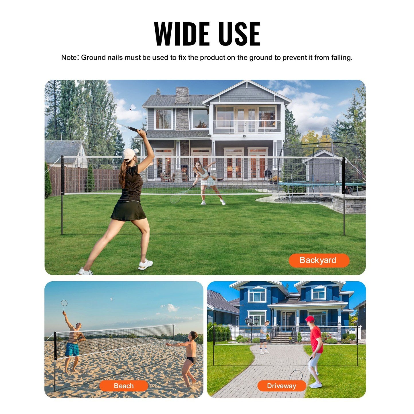 Badminton Net Set, Outdoor Backyard Beach Park Badminton Net, Portable Badminton Equipment Set, Adults Kids Badminton Net with Poles, Carrying Bag, 4 Iron Rackets, and 3 Nylon Shuttlecocks