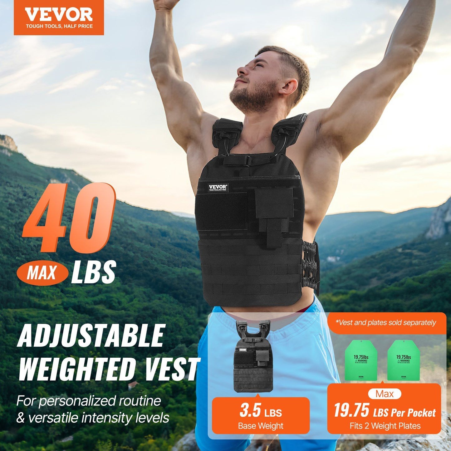 40lb Adjustable Weighted Vest for Men Women Strength Training Running