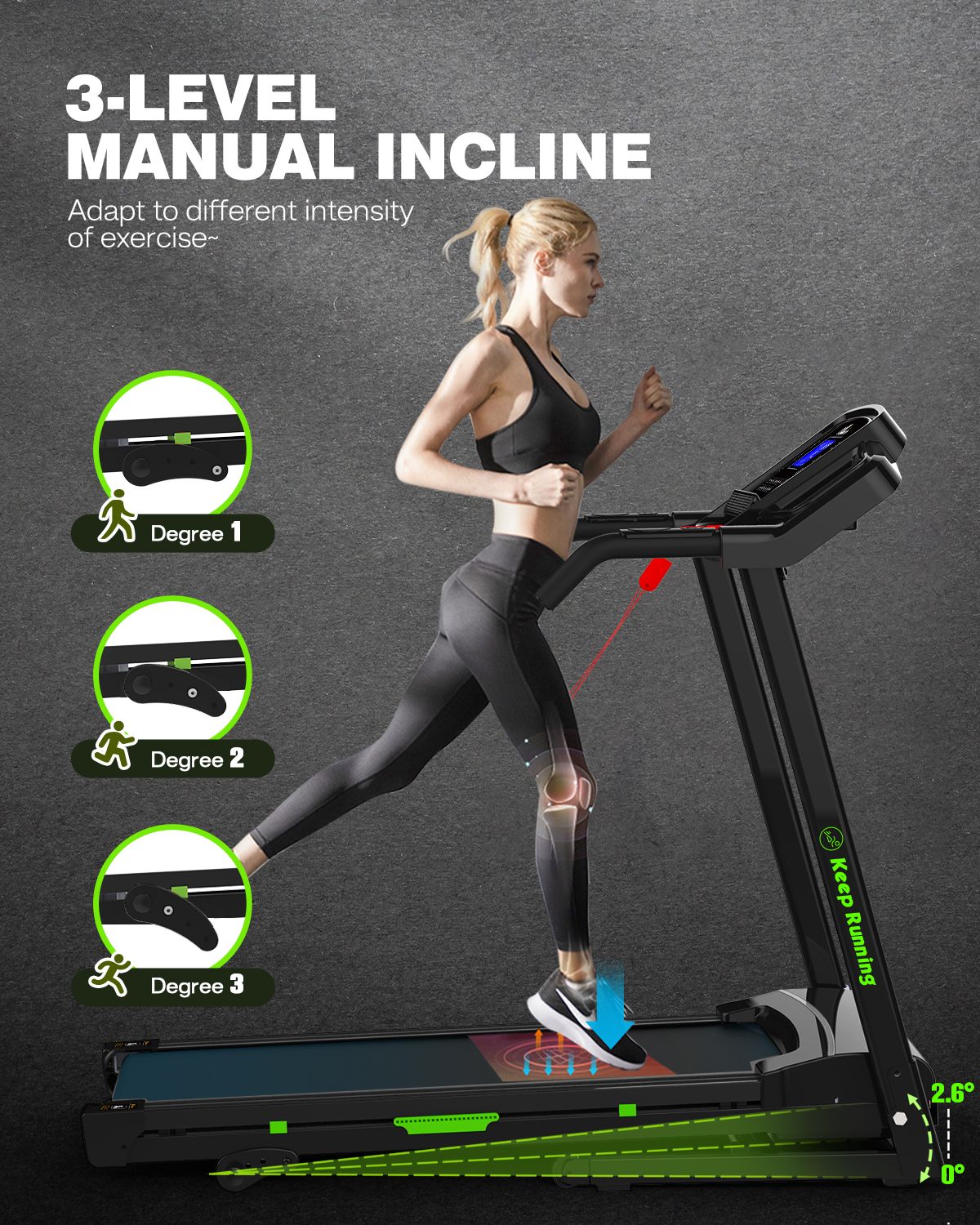 Treadmill, walking pad Treadmill, Treadmill for Home gym under desk Office, Portable Treadmill Under Desk office, 330LBS Weight Capacity Foldable Compact Treadmill with LED Display Easy Assembly Green