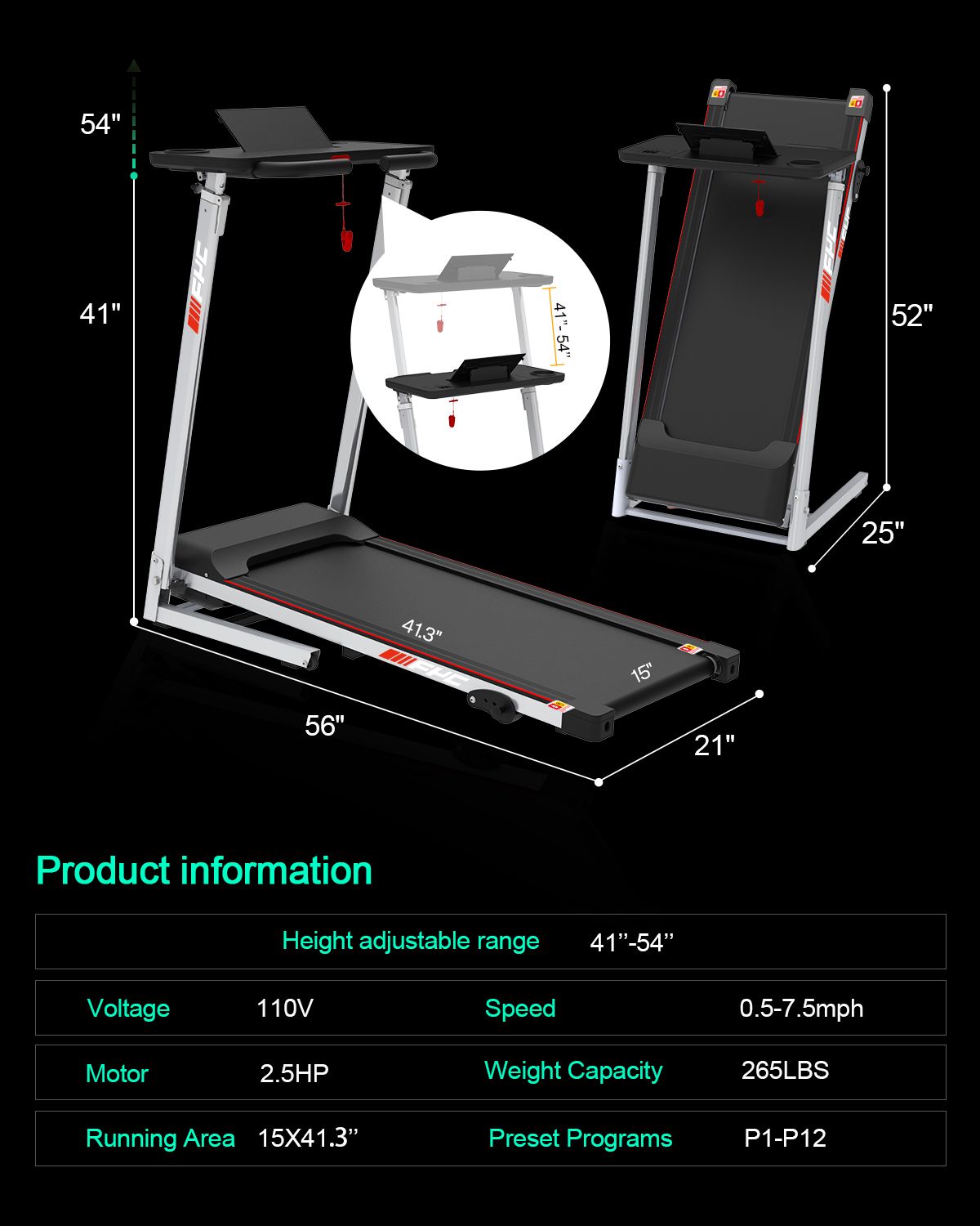 Treadmill, walking pad Treadmill, Treadmill for Home gym under desk Office, Portable Treadmill Under Desk office295lb Weight Capacity