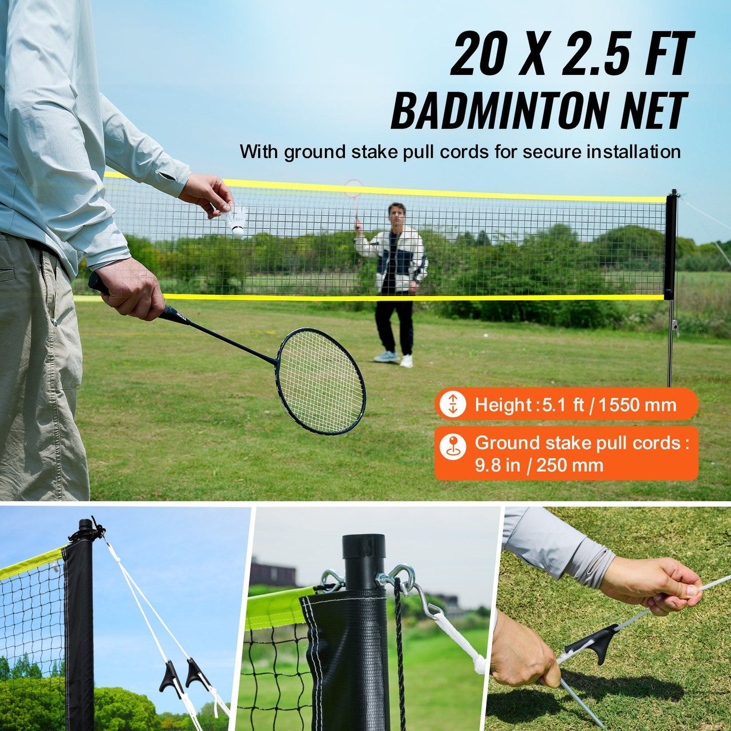 Badminton Net Set, Outdoor Backyard Beach Park Badminton Net, Portable Badminton Equipment Set, Adults Kids Badminton Net with Poles, Carrying Bag, 4 Iron Rackets, and 3 Nylon Shuttlecocks